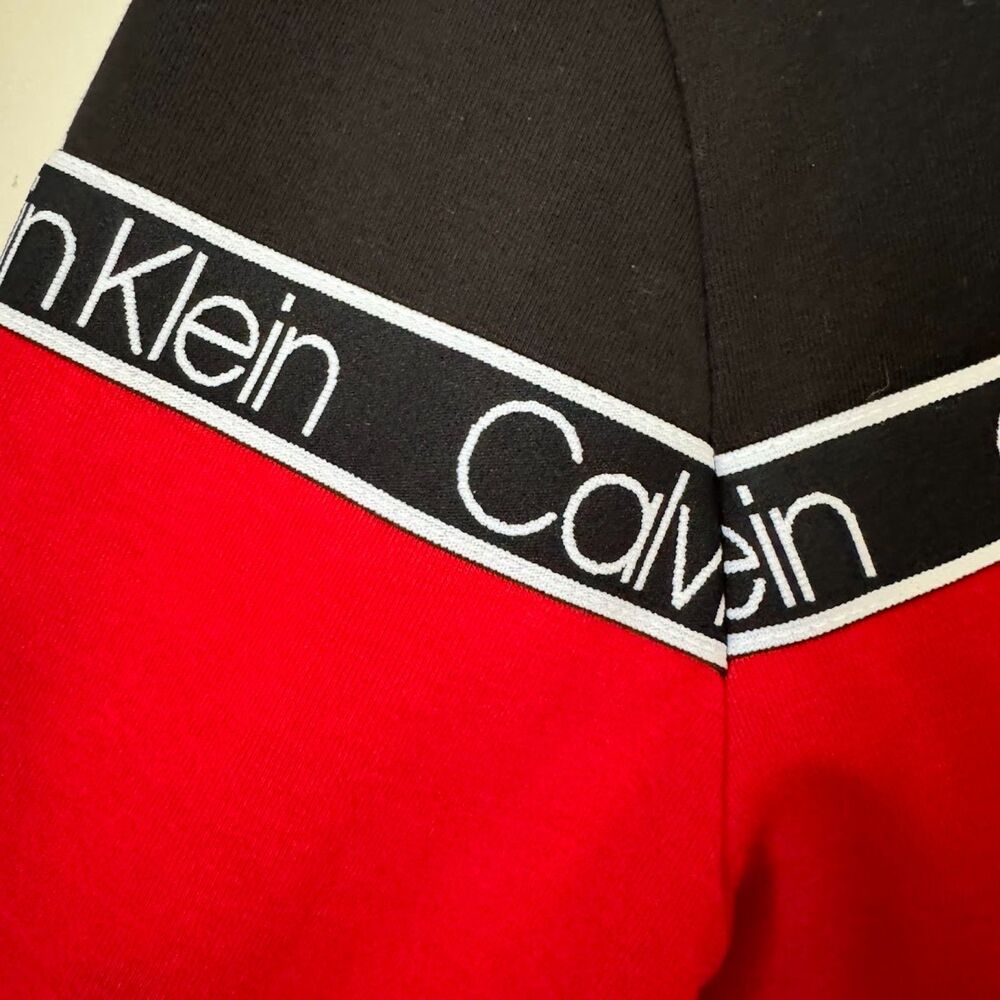 Calvin Klein Large Black Red Tech Jersey Jacket w Hoodie Full Zip Activewear - Picture 5 of 12